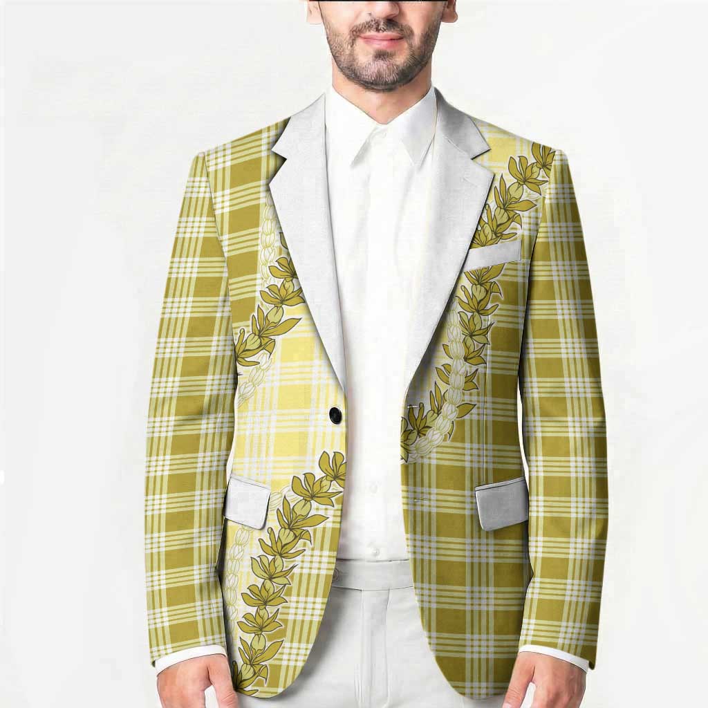 Yellow Hawaii Palaka Blazer Hawaiian Pikake Lei