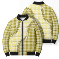 Yellow Hawaii Palaka Bomber Puffer Jacket Hawaiian Pikake Lei