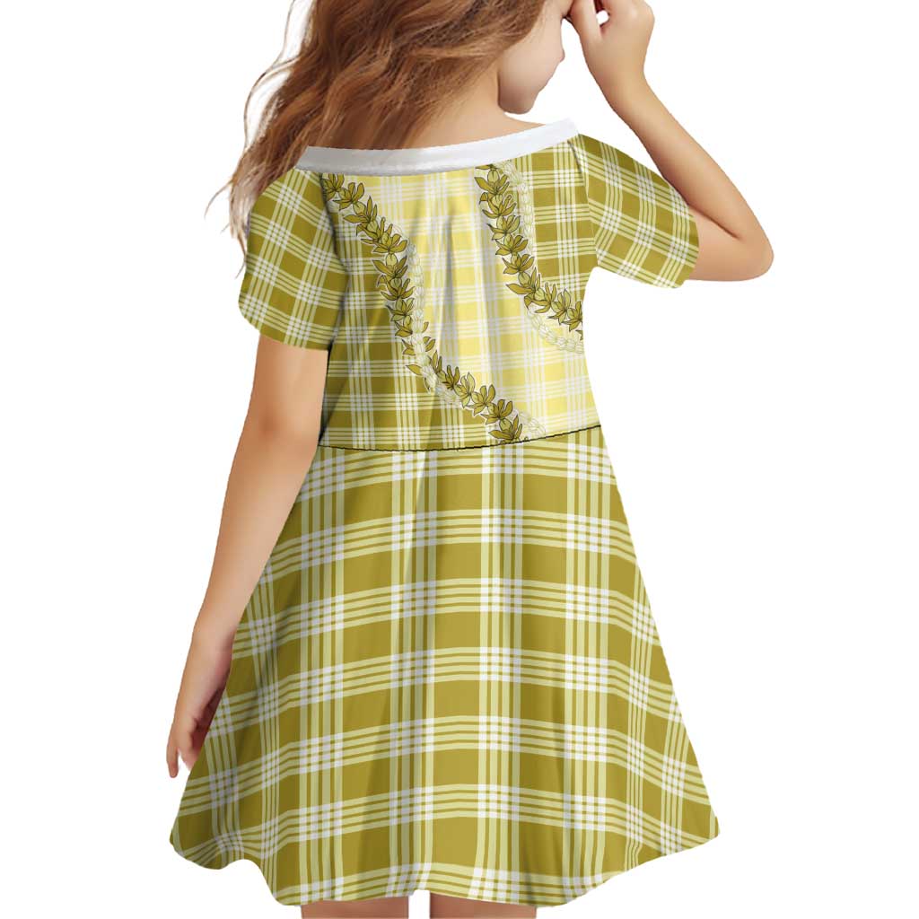 Yellow Hawaii Palaka Family Matching Off The Shoulder Long Sleeve Dress and Hawaiian Shirt Hawaiian Pikake Lei LT05 - Polynesian Pride