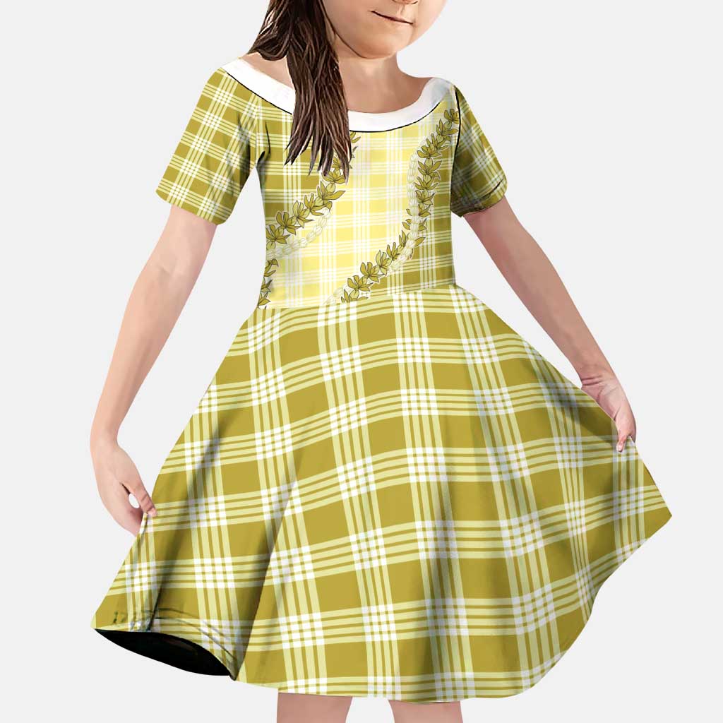 Yellow Hawaii Palaka Family Matching Off Shoulder Maxi Dress and Hawaiian Shirt Hawaiian Pikake Lei LT05 Daughter's Dress Yellow - Polynesian Pride