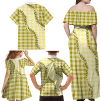 Yellow Hawaii Palaka Family Matching Off Shoulder Maxi Dress and Hawaiian Shirt Hawaiian Pikake Lei LT05 - Polynesian Pride