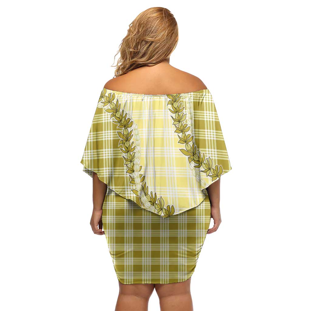 Yellow Hawaii Palaka Family Matching Off Shoulder Short Dress and Hawaiian Shirt Hawaiian Pikake Lei LT05 - Polynesian Pride