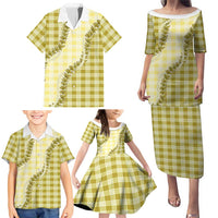 Yellow Hawaii Palaka Family Matching Puletasi and Hawaiian Shirt Hawaiian Pikake Lei LT05 - Polynesian Pride