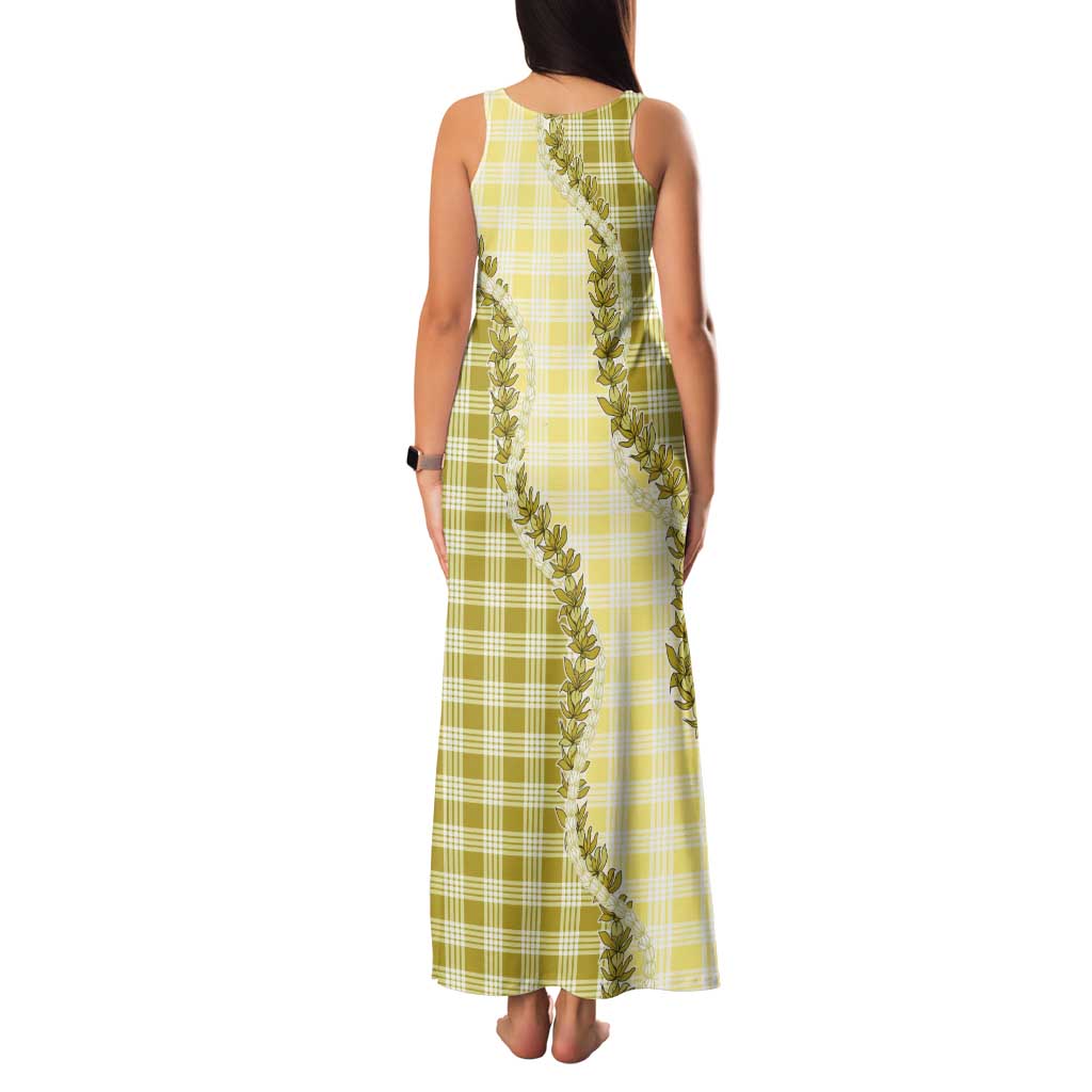 Yellow Hawaii Palaka Family Matching Tank Maxi Dress and Hawaiian Shirt Hawaiian Pikake Lei LT05 - Polynesian Pride