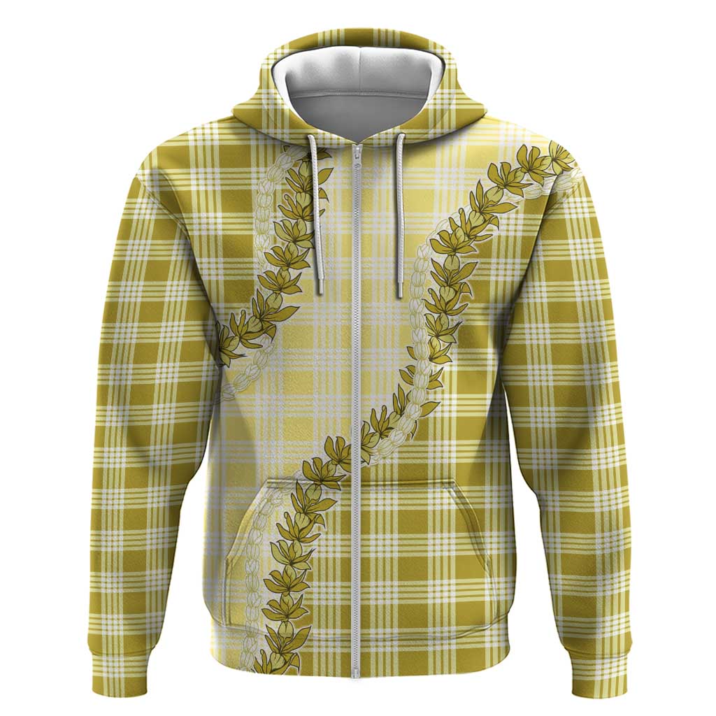 Yellow Hawaii Palaka Hoodie Hawaiian Pikake Lei LT05 Zip Hoodie Yellow - Polynesian Pride
