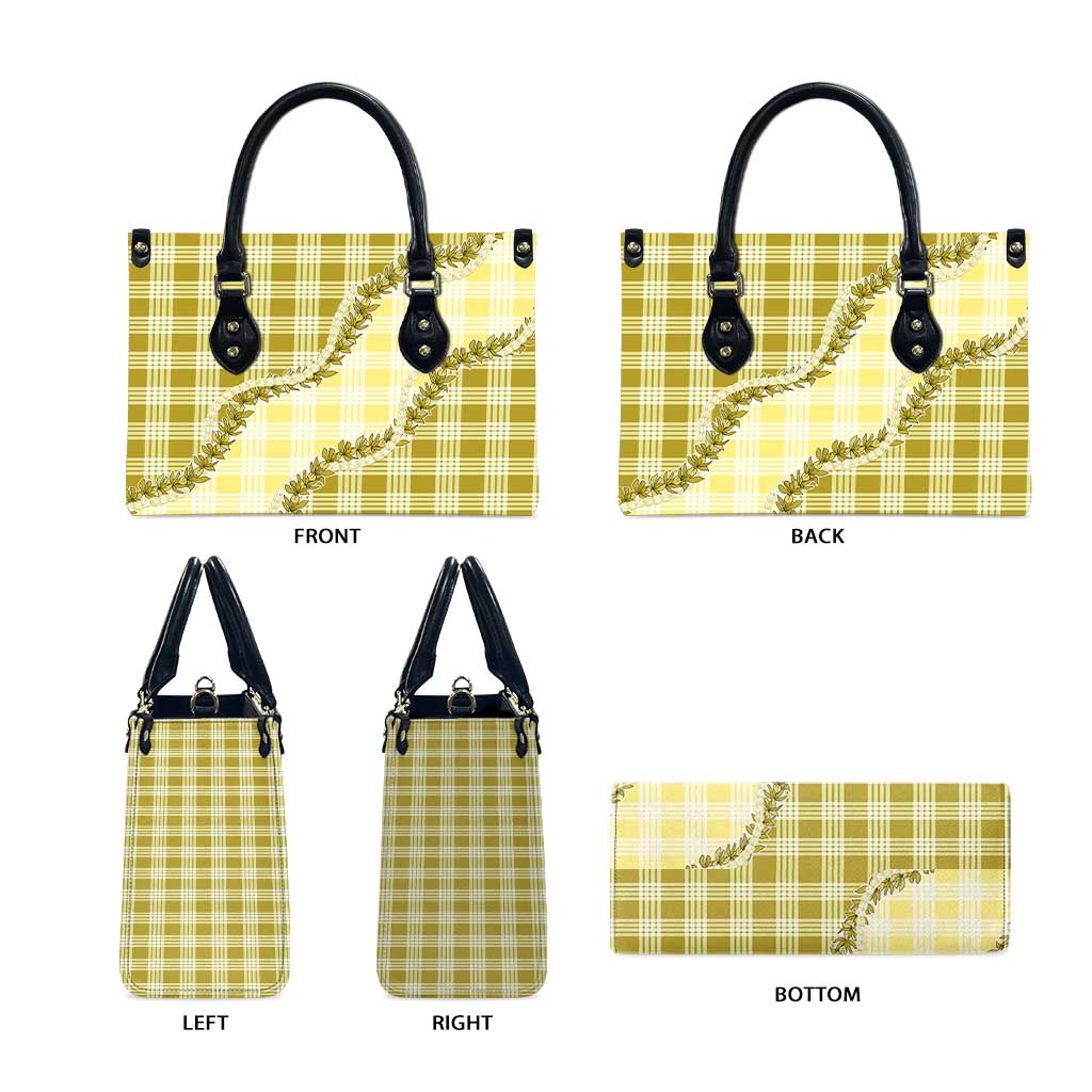 Yellow Hawaii Palaka Leather Bag Hawaiian Pikake Lei