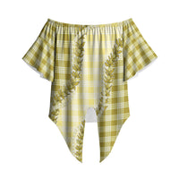 Yellow Hawaii Palaka Off Shoulder Wrap Waist Top Hawaiian Pikake Lei LT05 Yellow - Polynesian Pride