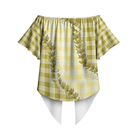 Yellow Hawaii Palaka Off Shoulder Wrap Waist Top Hawaiian Pikake Lei LT05 - Polynesian Pride