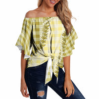 Yellow Hawaii Palaka Off Shoulder Wrap Waist Top Hawaiian Pikake Lei LT05 - Polynesian Pride