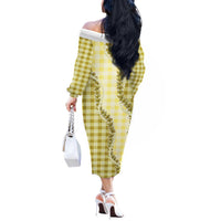 Yellow Hawaii Palaka Off The Shoulder Long Sleeve Dress Hawaiian Pikake Lei LT05 - Polynesian Pride