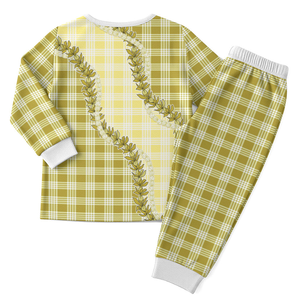 Yellow Hawaii Palaka Christmas Pajama Set Hawaiian Pikake Lei LT05 - Polynesian Pride
