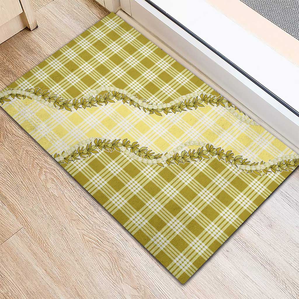 Yellow Hawaii Palaka Rubber Doormat Hawaiian Pikake Lei