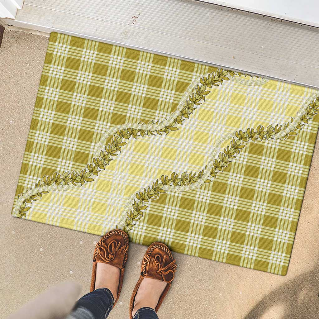 Yellow Hawaii Palaka Rubber Doormat Hawaiian Pikake Lei