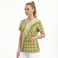 Yellow Hawaii Palaka Scrub Top Hawaiian Pikake Lei