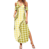Yellow Hawaii Palaka Summer Maxi Dress Hawaiian Pikake Lei LT05 Women Yellow - Polynesian Pride