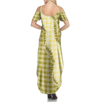 Yellow Hawaii Palaka Summer Maxi Dress Hawaiian Pikake Lei LT05 - Polynesian Pride