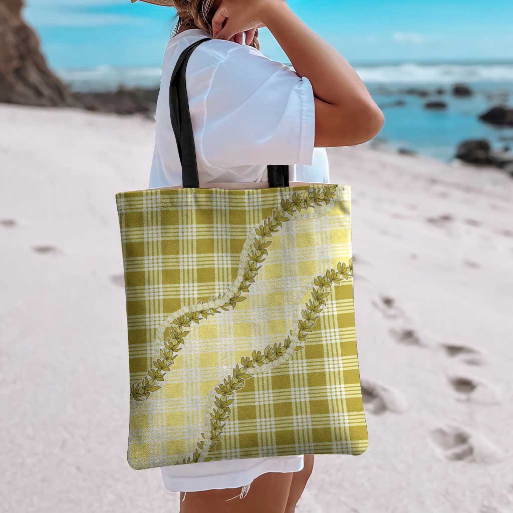 Yellow Hawaii Palaka Tote Bag Hawaiian Pikake Lei
