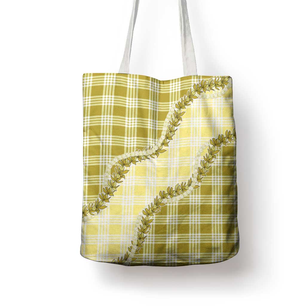 Yellow Hawaii Palaka Tote Bag Hawaiian Pikake Lei