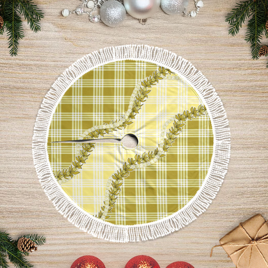 Yellow Hawaii Palaka Tree Skirt Hawaiian Pikake Lei