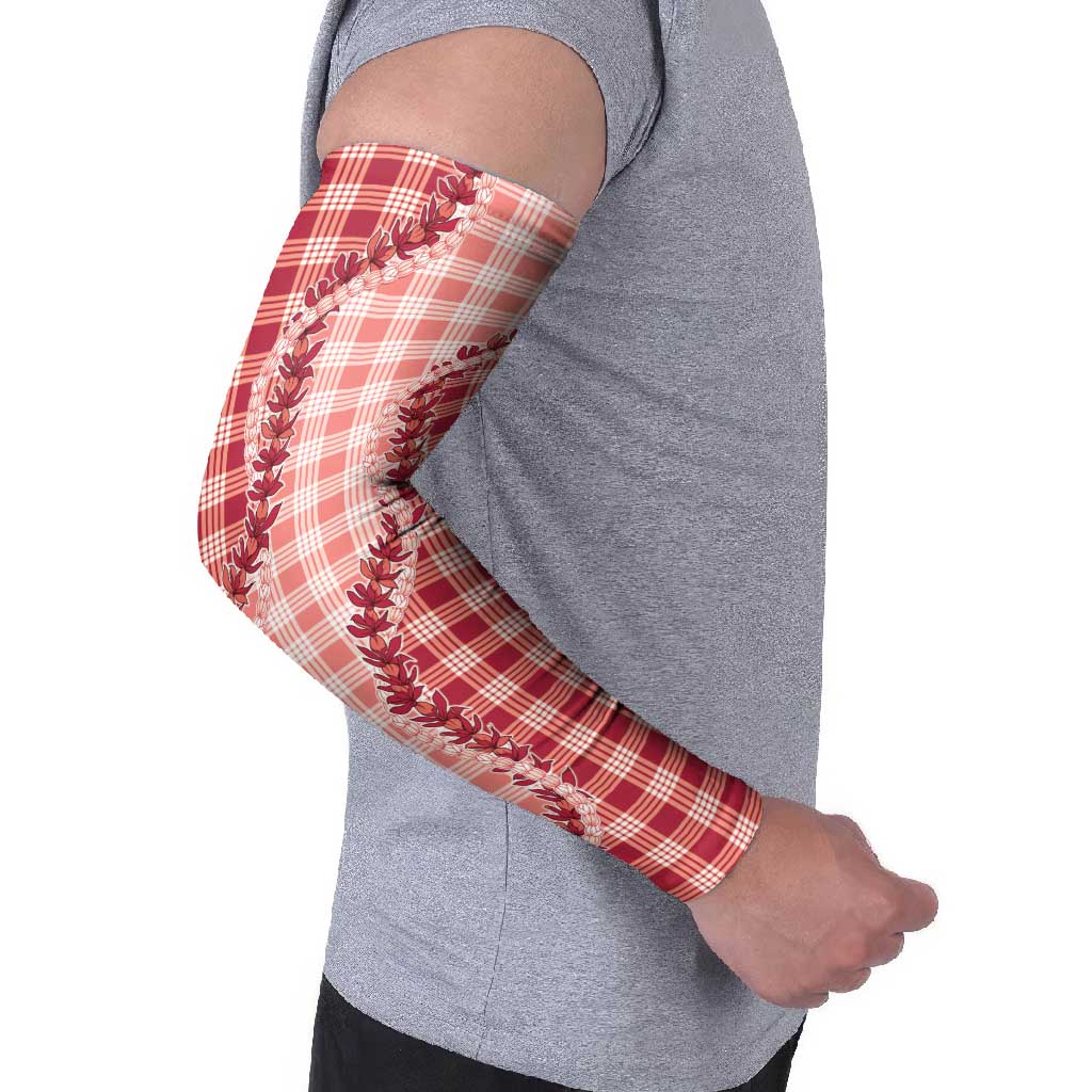 Red Hawaii Palaka Arm Sleeves Hawaiian Pikake Lei