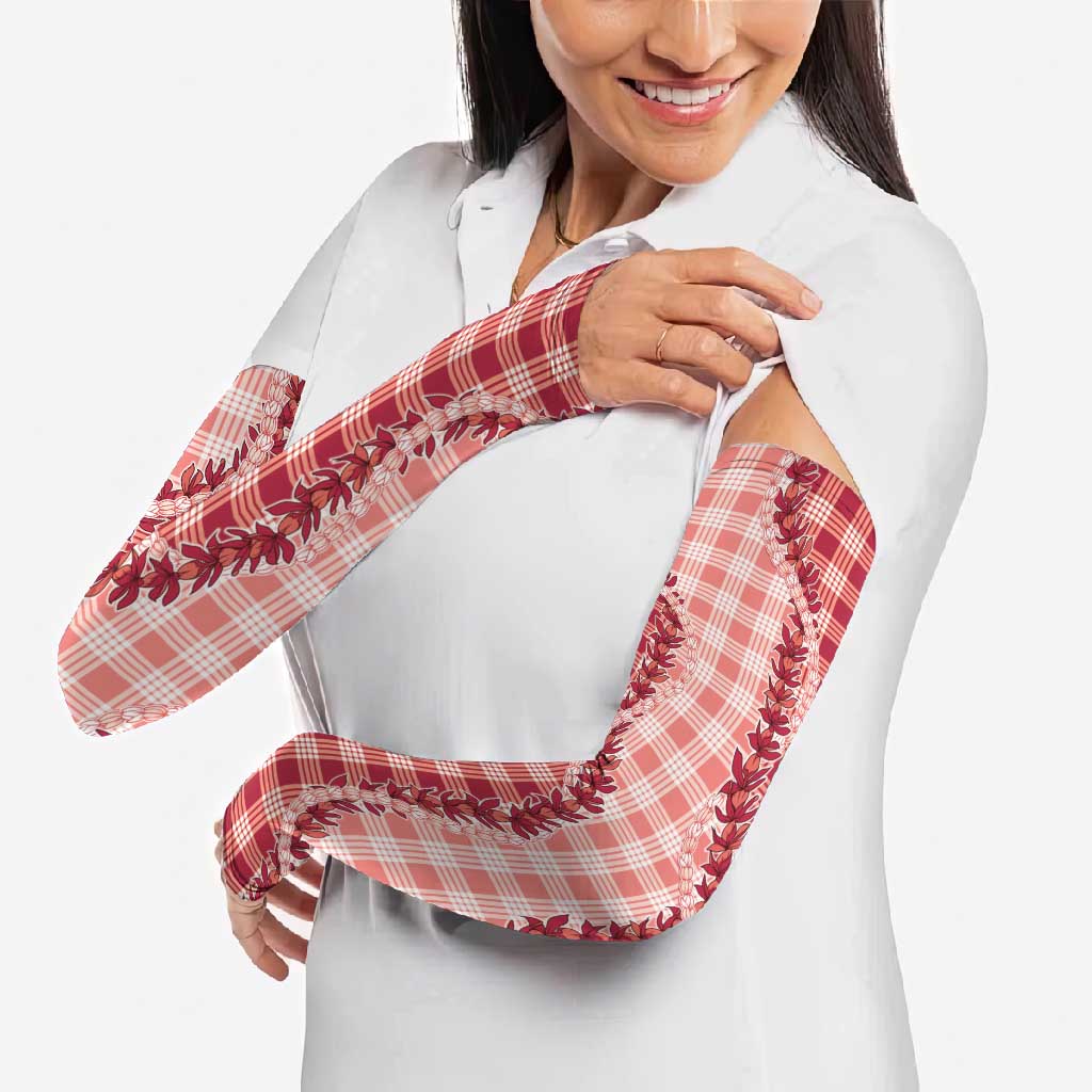 Red Hawaii Palaka Arm Sleeves Hawaiian Pikake Lei