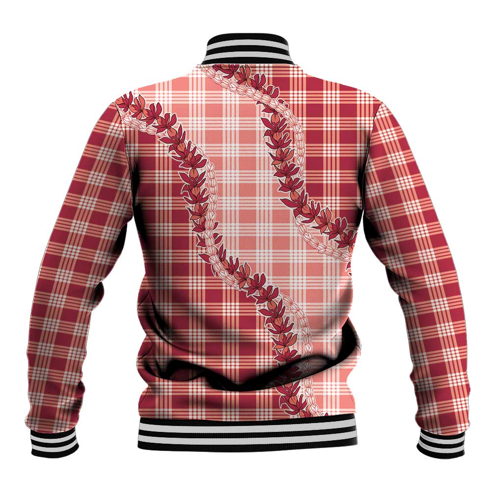 Red Hawaii Palaka Baseball Jacket Hawaiian Pikake Lei