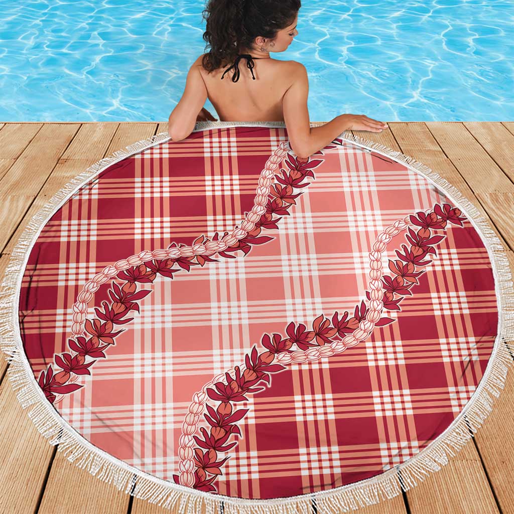 Red Hawaii Palaka Beach Blanket Hawaiian Pikake Lei
