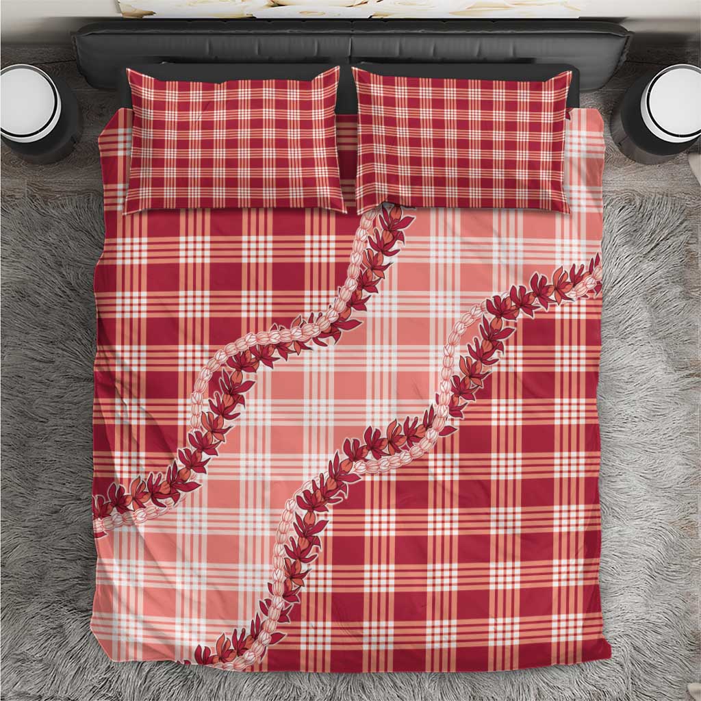 Red Hawaii Palaka Bedding Set Hawaiian Pikake Lei