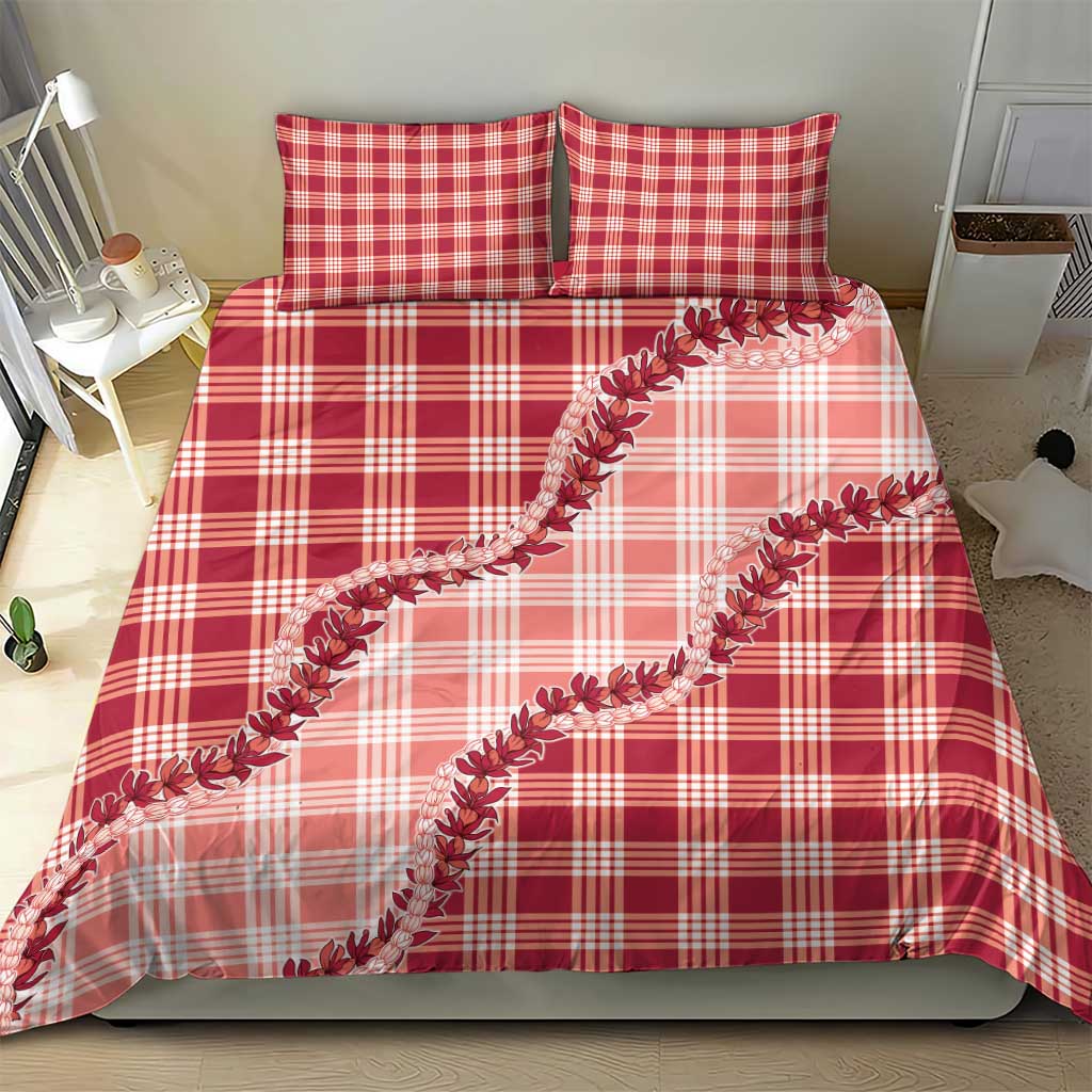 Red Hawaii Palaka Bedding Set Hawaiian Pikake Lei
