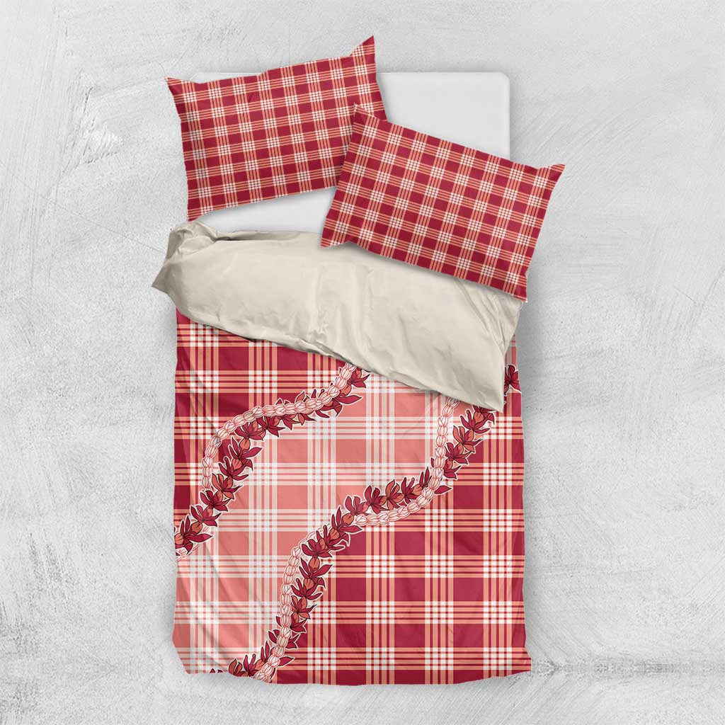 Red Hawaii Palaka Bedding Set Hawaiian Pikake Lei