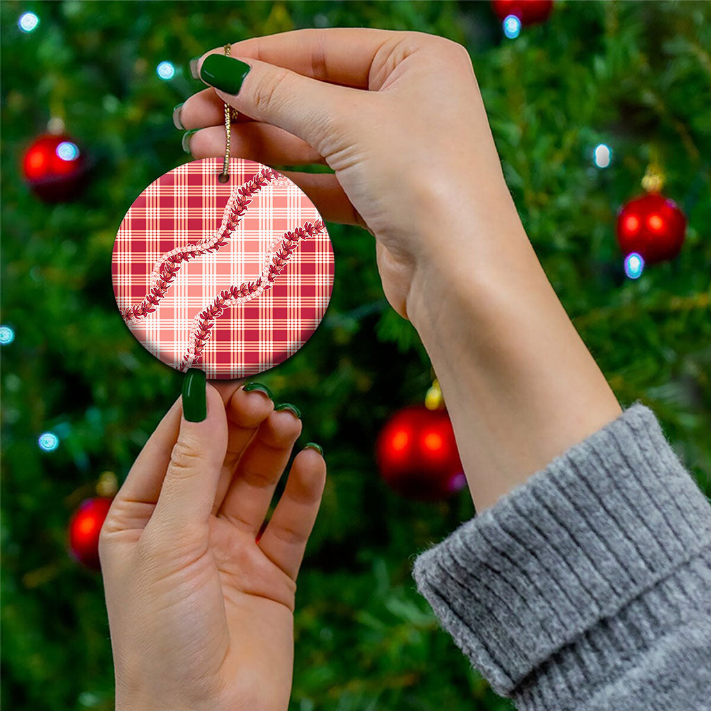 Red Hawaii Palaka Ceramic Ornament Hawaiian Pikake Lei