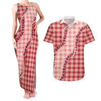 Red Hawaii Palaka Couples Matching Tank Maxi Dress and Hawaiian Shirt Hawaiian Pikake Lei LT05 Red - Polynesian Pride
