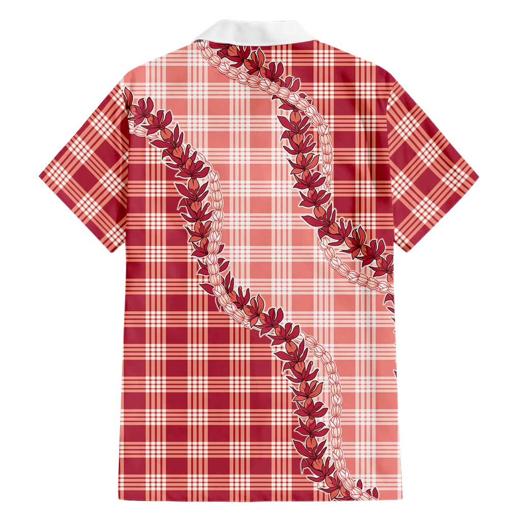 Red Hawaii Palaka Family Matching Off Shoulder Maxi Dress and Hawaiian Shirt Hawaiian Pikake Lei LT05 - Polynesian Pride