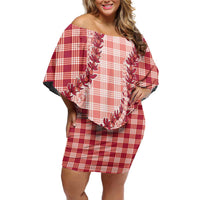Red Hawaii Palaka Family Matching Off Shoulder Short Dress and Hawaiian Shirt Hawaiian Pikake Lei LT05 Mom's Dress Red - Polynesian Pride