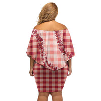 Red Hawaii Palaka Family Matching Off Shoulder Short Dress and Hawaiian Shirt Hawaiian Pikake Lei LT05 - Polynesian Pride