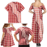 Red Hawaii Palaka Family Matching Summer Maxi Dress and Hawaiian Shirt Hawaiian Pikake Lei LT05 - Polynesian Pride