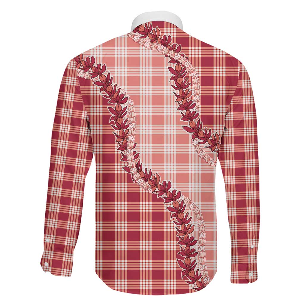 Red Hawaii Palaka Family Matching Tank Maxi Dress and Hawaiian Shirt Hawaiian Pikake Lei LT05 - Polynesian Pride