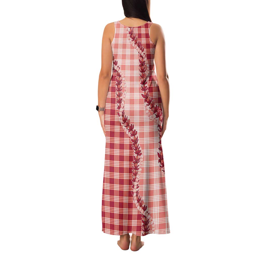 Red Hawaii Palaka Family Matching Tank Maxi Dress and Hawaiian Shirt Hawaiian Pikake Lei LT05 - Polynesian Pride