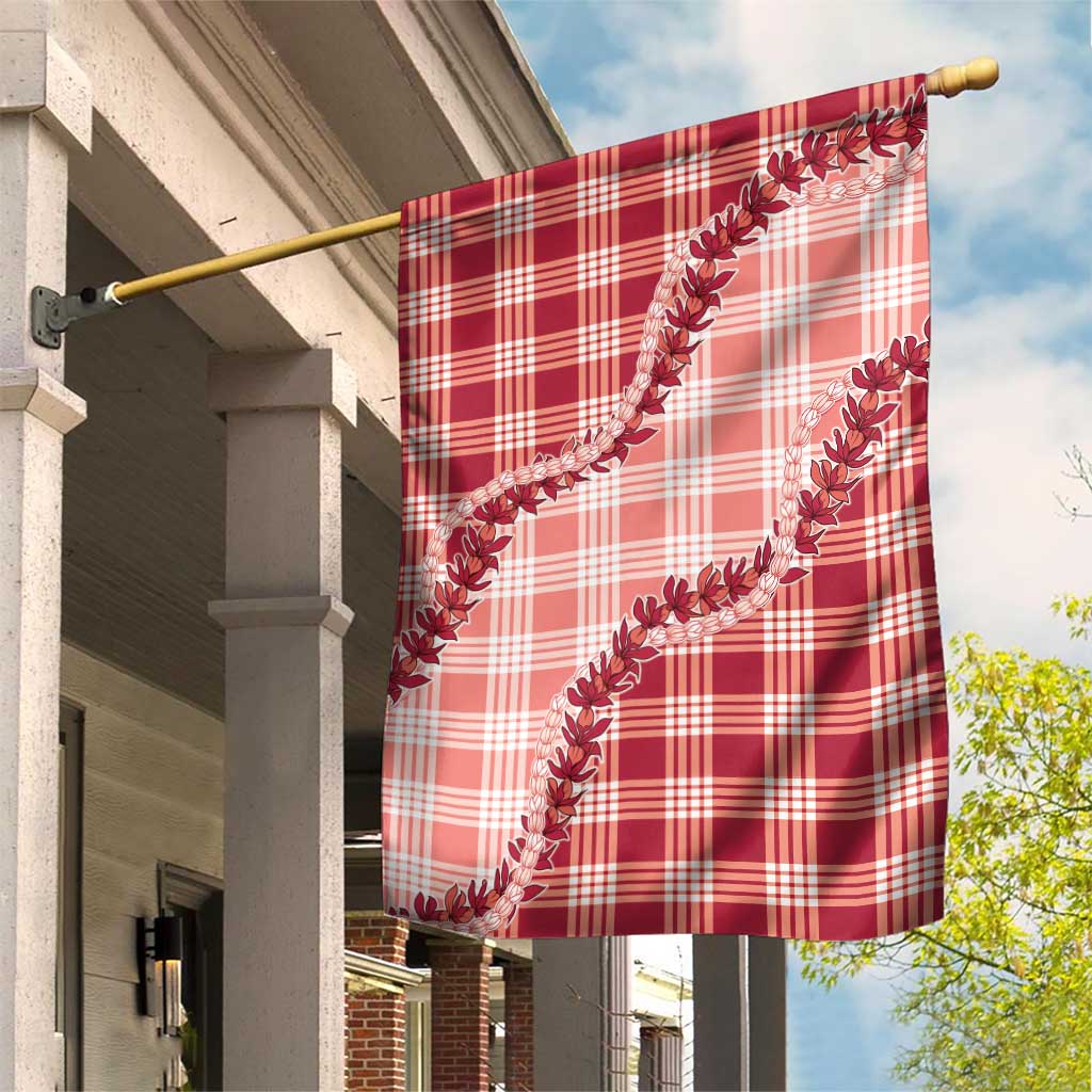 Red Hawaii Palaka Garden Flag Hawaiian Pikake Lei LT05 House Flag Red - Polynesian Pride