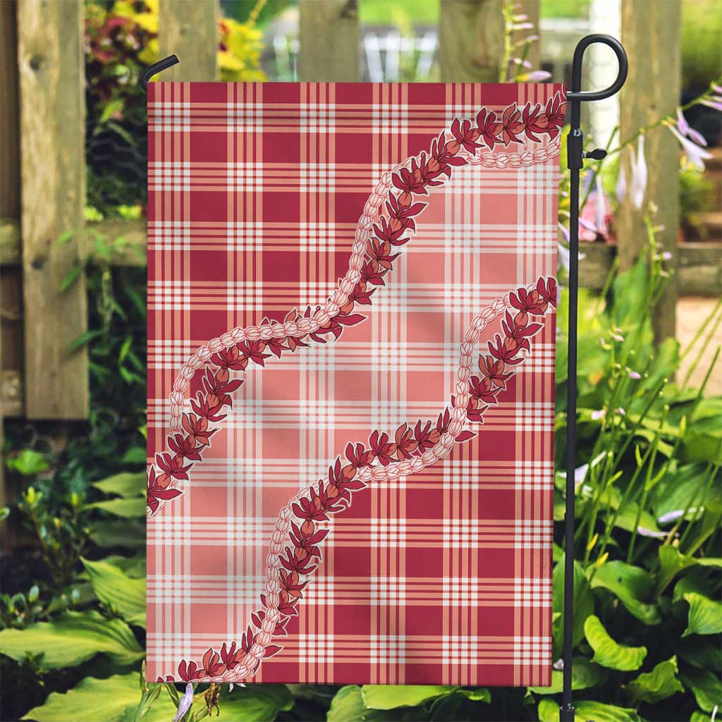 Red Hawaii Palaka Garden Flag Hawaiian Pikake Lei LT05 Garden Flag Red - Polynesian Pride