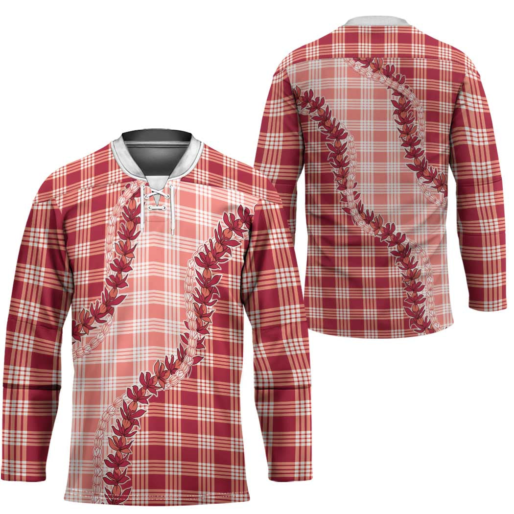 Red Hawaii Palaka Hockey Jersey Hawaiian Pikake Lei
