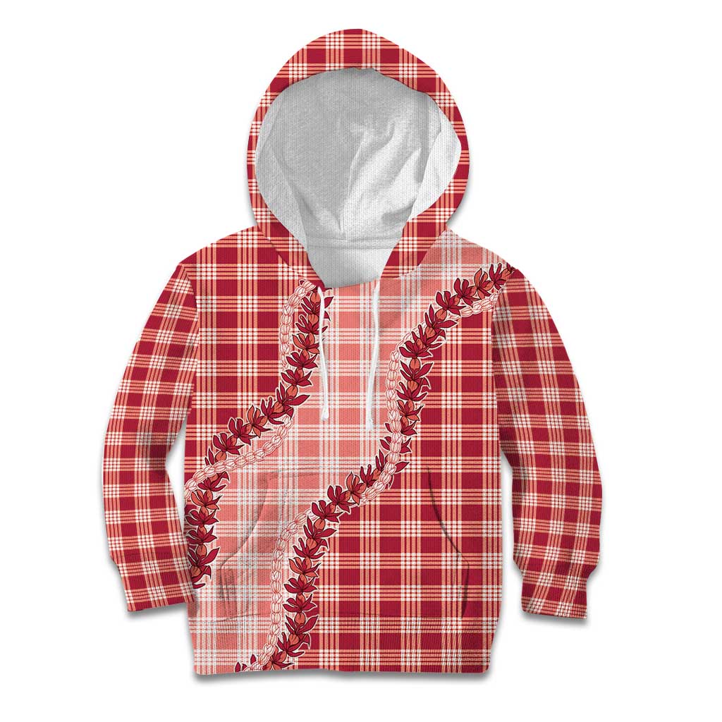 Red Hawaii Palaka Kid Hoodie Hawaiian Pikake Lei