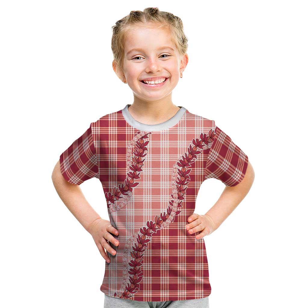Red Hawaii Palaka Kid T Shirt Hawaiian Pikake Lei