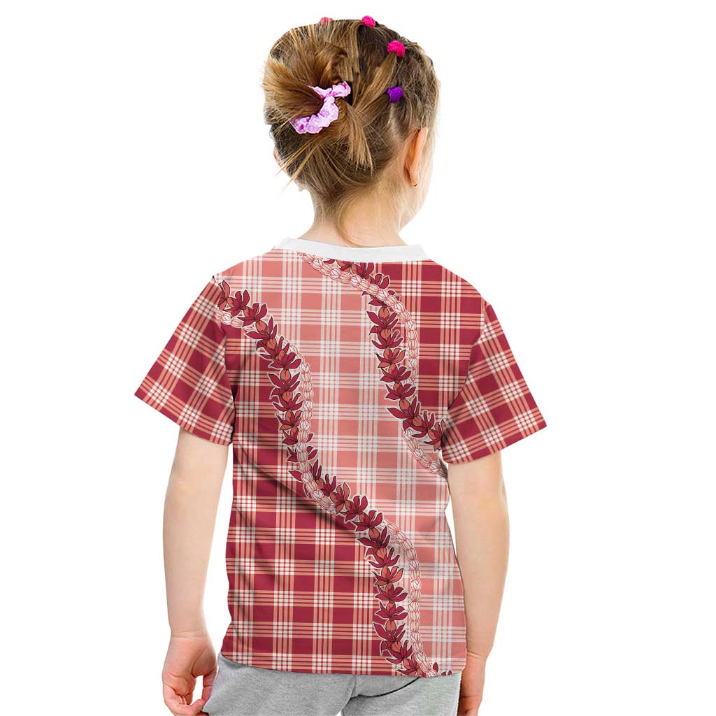 Red Hawaii Palaka Kid T Shirt Hawaiian Pikake Lei
