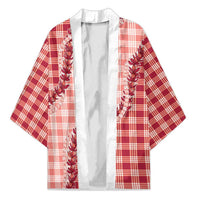 Red Hawaii Palaka Kimono Hawaiian Pikake Lei