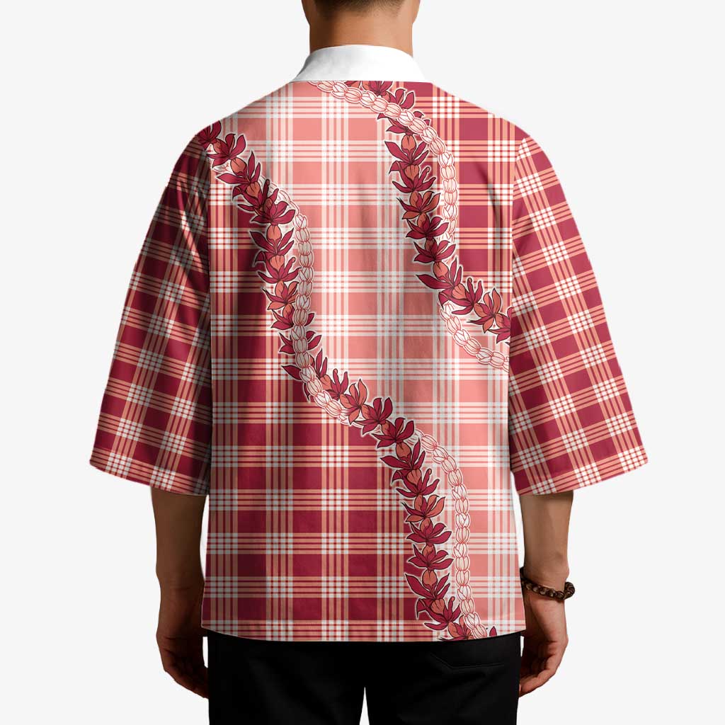 Red Hawaii Palaka Kimono Hawaiian Pikake Lei