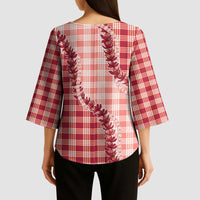 Red Hawaii Palaka Kimono Sleeve Blouse Hawaiian Pikake Lei