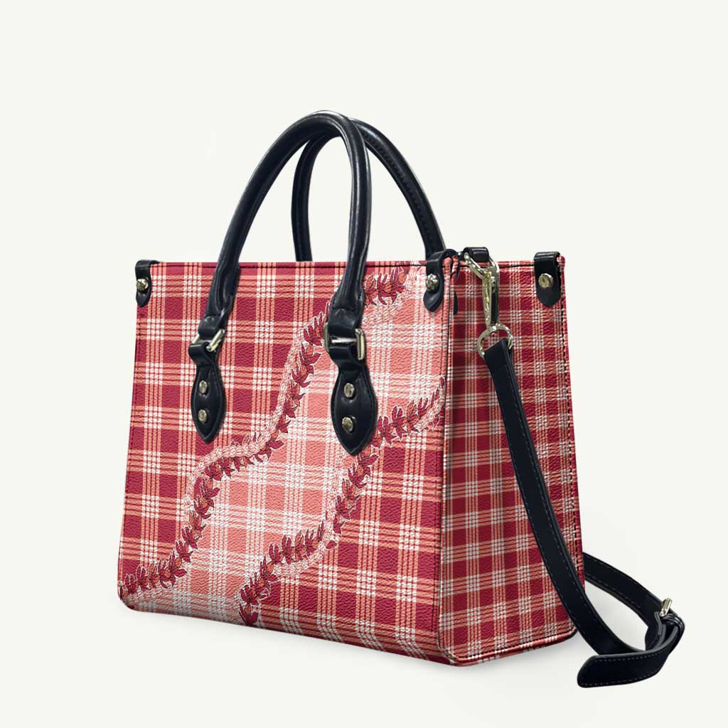 Red Hawaii Palaka Leather Bag Hawaiian Pikake Lei