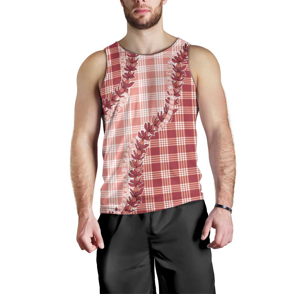 Red Hawaii Palaka Men Tank Top Hawaiian Pikake Lei