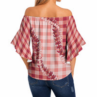 Red Hawaii Palaka Off Shoulder Wrap Waist Top Hawaiian Pikake Lei LT05 - Polynesian Pride